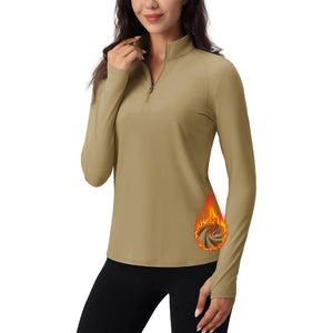 TACVASEN Khaki Women's Long Sleeve Quarter Zip Running Athletic Top