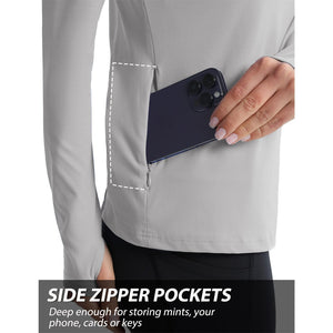 TACVASEN Light Blue Women's Long Sleeve Quarter Zip Running Athletic Top