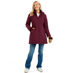 TACVASEN Wine Red Women's Long Waterproof Puffer Jacket with Hood