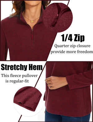TACVASEN Wine Red Women's Quarter Zip Fleece Casual Pullover Sweatshirt