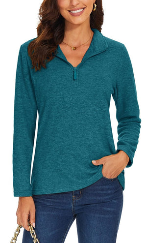 TACVASEN Peacock Blue Women's Quarter Zip Fleece Casual Pullover Sweatshirt
