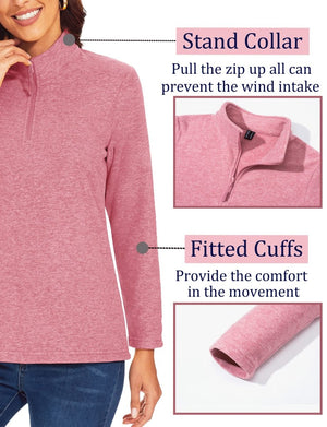 TACVASEN Pink Women's Quarter Zip Fleece Casual Pullover Sweatshirt