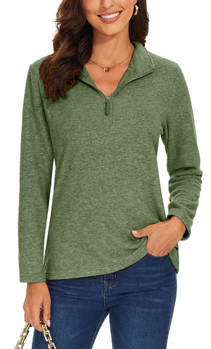 TACVASEN Army Green Women's Quarter Zip Fleece Casual Pullover Sweatshirt
