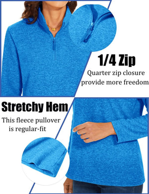 TACVASEN Sea Blue Women's Quarter Zip Fleece Casual Pullover Sweatshirt