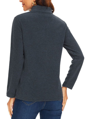 TACVASEN Black Women's Quarter Zip Fleece Casual Pullover Sweatshirt