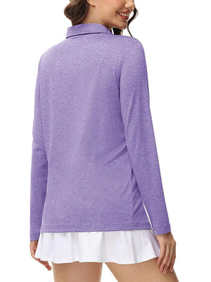 TACVASEN Light Purple Women's Quick Dry Casual Collared Long Sleeve Top
