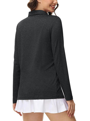 TACVASEN Black Women's Quick Dry Casual Collared Long Sleeve Top