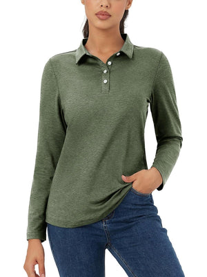 TACVASEN Army Green Women's Quick Dry Casual Collared Long Sleeve Top