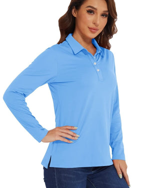 TACVASEN Waterfall Blue Women's Quick Dry UPF 50+ Long Sleeve Polo Shirts