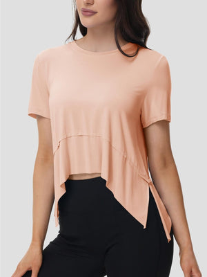 TACVASEN Apricot Women's Short Sleeve Athletic Yoga Crop Shirts