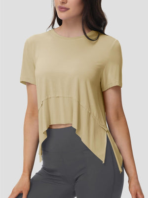 TACVASEN Light Khaki Women's Short Sleeve Athletic Yoga Crop Shirts