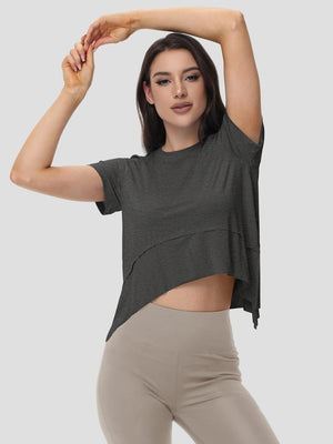 TACVASEN Dark Grey Women's Short Sleeve Athletic Yoga Crop Shirts