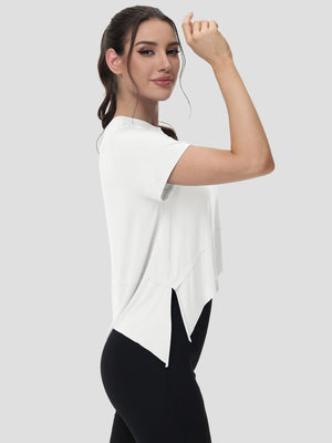 TACVASEN White Women's Short Sleeve Athletic Yoga Crop Shirts