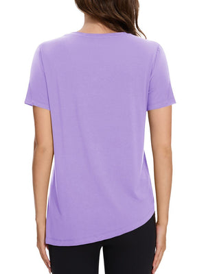 TACVASEN Purple Women's Side Slit Workout Short Sleeve Shirts