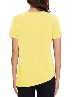 TACVASEN Light Yellow Women's Side Slit Workout Short Sleeve Shirts