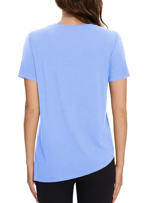 TACVASEN Pale Blue Women's Side Slit Workout Short Sleeve Shirts