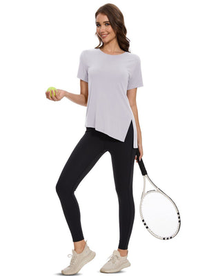 TACVASEN Light Grey Women's Side Slit Workout Short Sleeve Shirts