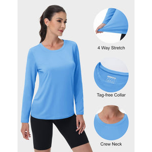 TACVASEN Lake Blue Women's UPF 80+ Athletic Rashguard Long Sleeve Shirt