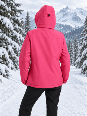 TACVASEN Rose Red Women's Waterproof Ski Snow Warm Fleece Lined Jacket