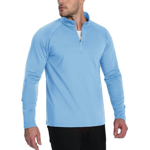 TACVASEN Light Blue Men's 1/4 Zip Athletic Pullover Fleece Lined Sweatshirts