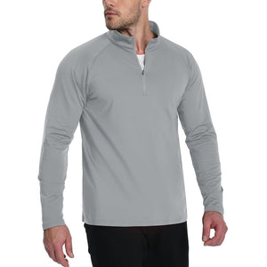 TACVASEN Light Grey Men's 1/4 Zip Athletic Pullover Fleece Lined Sweatshirts