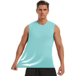 TACVASEN Light Lake Blue Men's Bodybuilding Tank Tops Cotton Workout T-Shirts