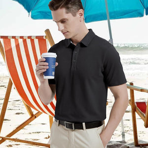 TACVASEN Black Men's Cotton Pique Short Sleeve Classic Fit Polo Shirt
