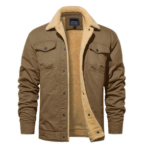 TACVASEN Khaki Men's Winter Jacket Sherpa Fleece Lined Cargo Coat with Multi Pockets