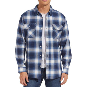 TACVASEN Blue White Men's Cotton Flannel Shirt Plaid Lightweight Jacket