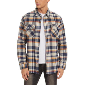 TACVASEN Blue White Men's Cotton Flannel Shirt Plaid Lightweight Jacket