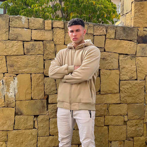 TACVASEN Khaki Men's Fleece Hoodie Jacket Windproof Winter Coats
