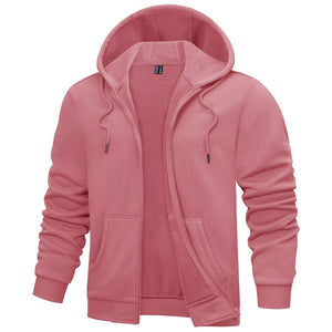 TACVASEN Grey Pink Men's Full Zip - Up Casual Active Hoodie