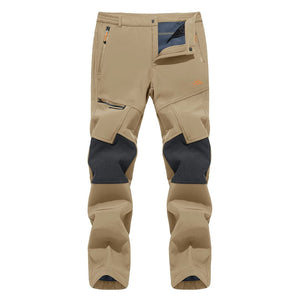 TACVASEN Khaki Men's Fleece Lined Windproof Water Resistant Ski Pants
