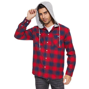 TACVASEN Blue White Men's Buffalo Plaid Hooded Casual Shirt Jacket