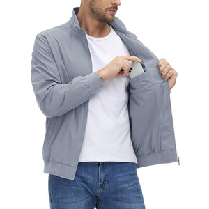 TACVASEN Light Grey Men's Lightweight Casual Bomber Jacket