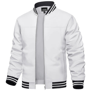 TACVASEN White Men's Spring Lightweight Bomber Jacket Casual Windbreaker