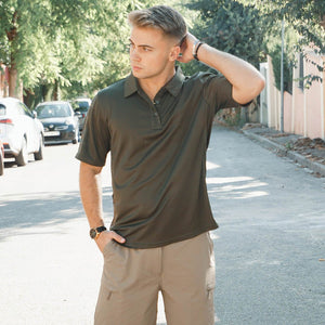 TACVASEN Black Quick Dry Tactical Polo Top Short Sleeve Shirt