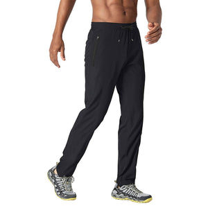 TACVASEN Black Men's Lightweight Quick Dry Hiking SweatPants with Zipper Pockets
