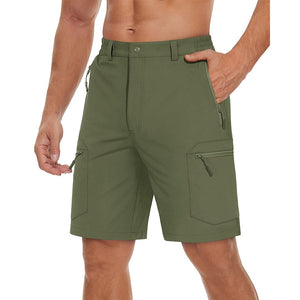 TACVASEN Khaki Utility Cargo Shorts 5 Zip Pockets