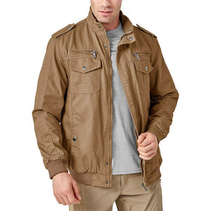 TACVASEN Khaki Men's Military Cargo Jacket Lightweight Tactical Windbreaker