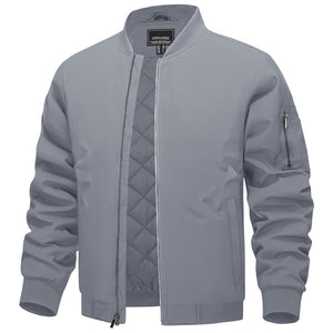 TACVASEN Light Grey Thermal Quilted Waterproof Bomber Jacket
