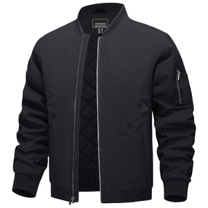 TACVASEN Black Thermal Quilted Waterproof Bomber Jacket