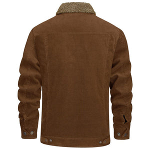 TACVASEN Brown Men's Corduroy Jacket Sherpa Lined Warm Winter Coat Cargo Jacket