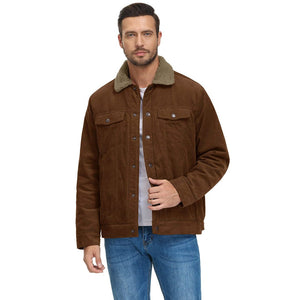 TACVASEN Brown Men's Corduroy Jacket Sherpa Lined Warm Winter Coat Cargo Jacket