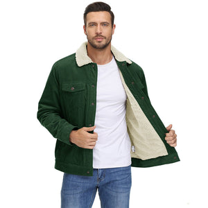 TACVASEN Black Men's Corduroy Jacket Sherpa Lined Warm Winter Coat Cargo Jacket