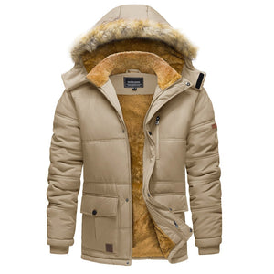 TACVASEN Khaki Men's Winter Jacket with Hood Water Repellent Windproof Coat