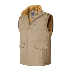 TACVASEN Khaki Men's Winter Vests Sleeveless Jackets Padded Coat