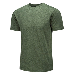 TACVASEN Army Green Men's Quick - Dry Solid Round Neck T-shirt