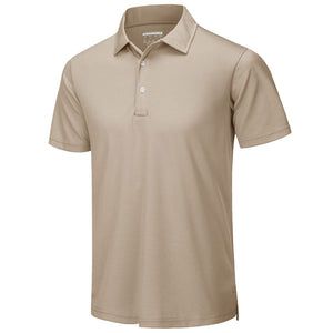 TACVASEN Khaki Men's Dry Fit Short Sleeve Performance Golf Polo Work Shirt