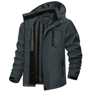 TACVASEN Grey Men's Waterproof Outdoor Hiking Jacket with Zipped Pockets